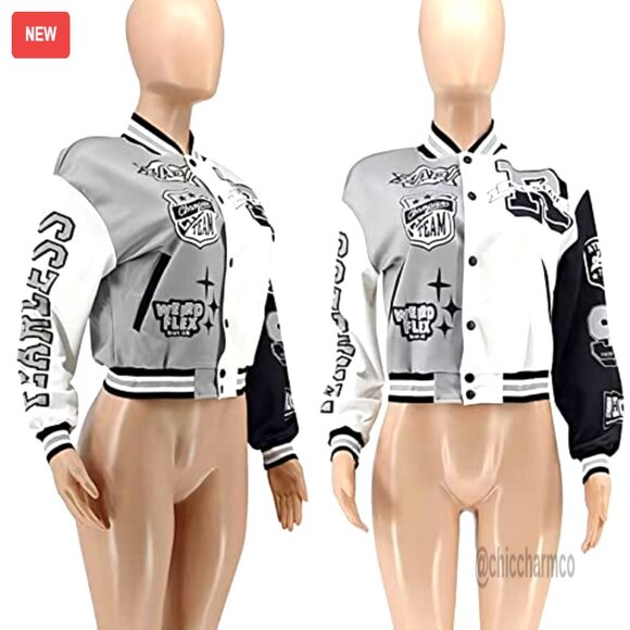 Varsity Jacket Lightweight Polyester Button Down Outerwear Street Style Chic - Picture 5 of 6